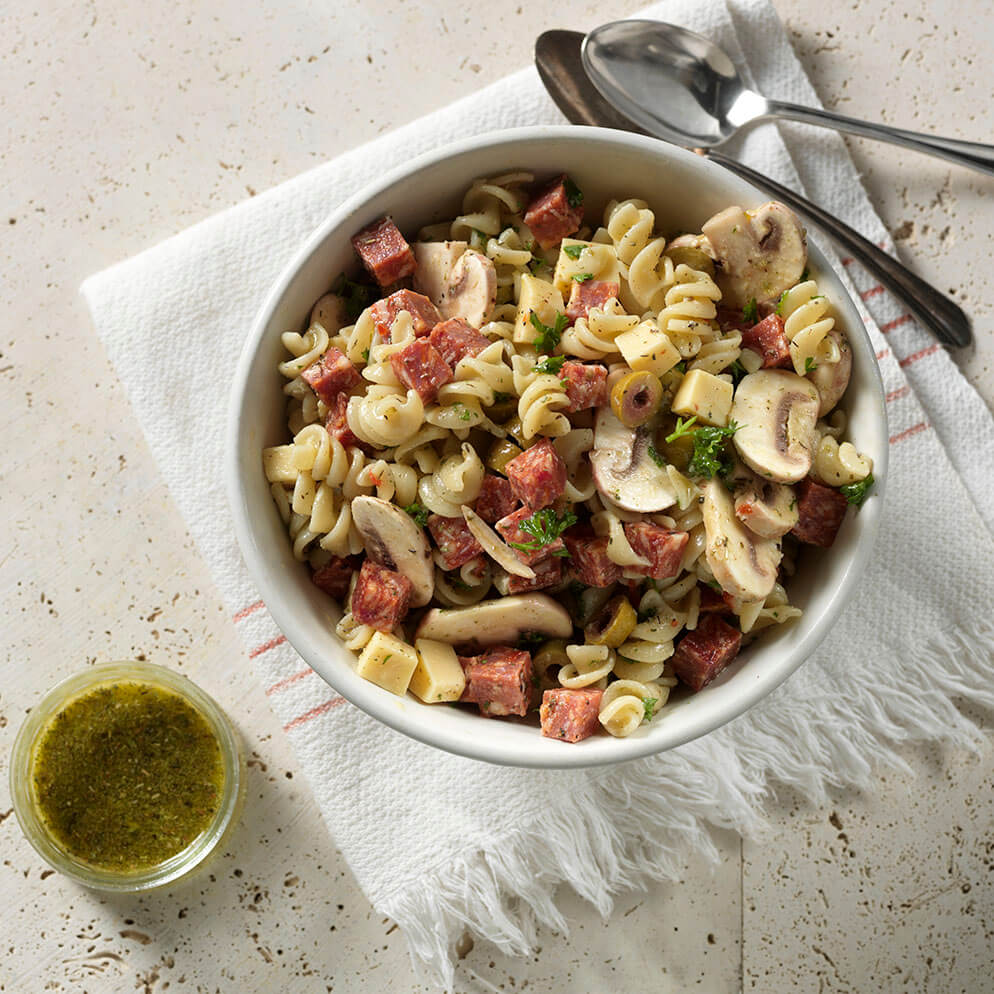  Marinated Pasta Salad in serving bowl recipe made with ReaLemon 